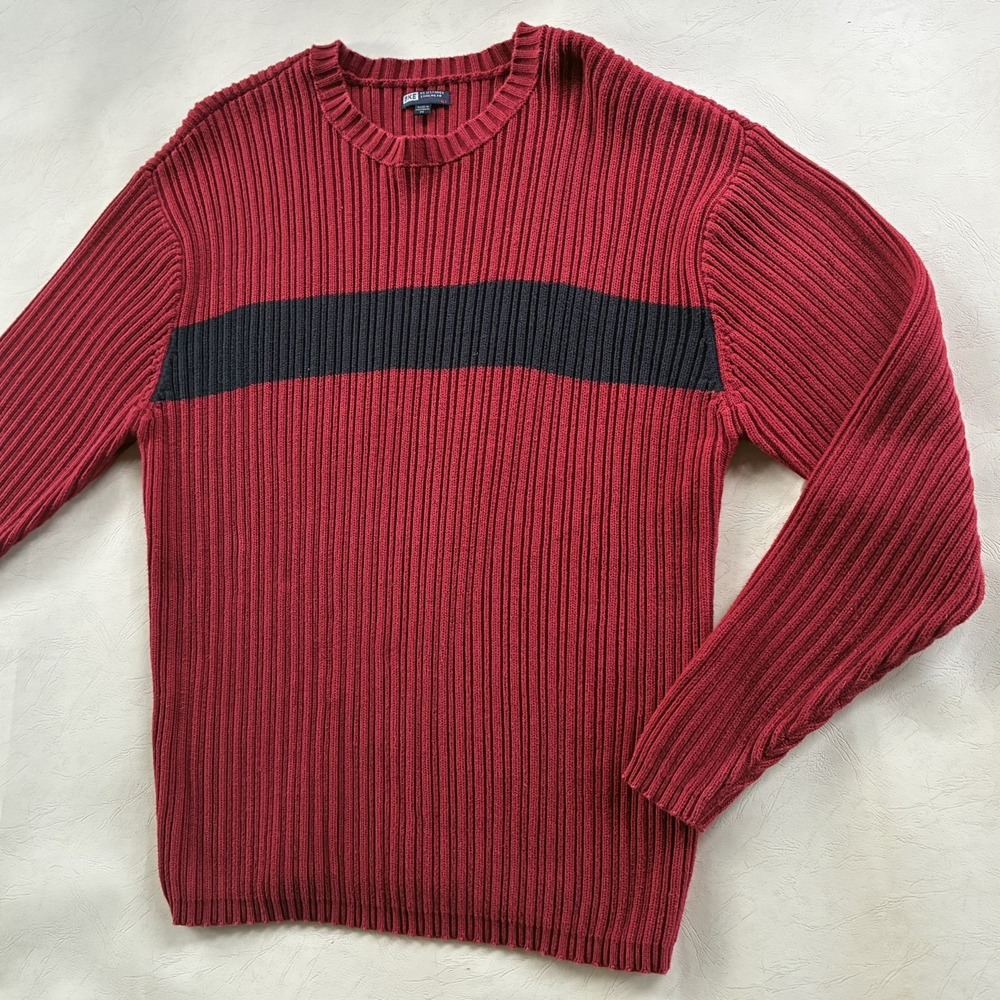 Vintage BKE Buckle Mens Red Black Stripe Ribbed Knit Sweater Medium Australia